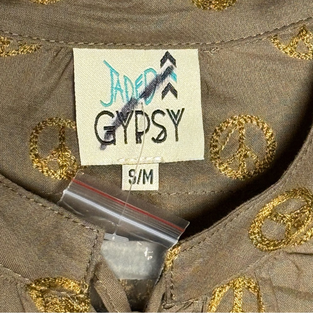 JADED GYPSY Peace Be With You Tunic Button Down Blouse Embroidered Peace Signs - Picture 4 of 7